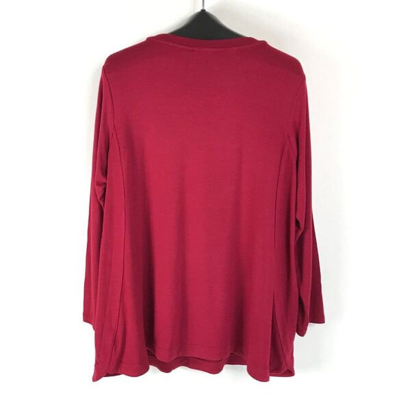 Susan Graver Weekend Cozy Jersey Knit Tunic Women's Plus 1X Petite Red Pockets - Picture 6 of 12
